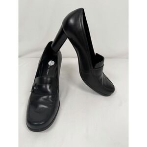 Etienne Aigner High Heel Black w/ Silver Logo Accent E-Tartan Shoes Size 7